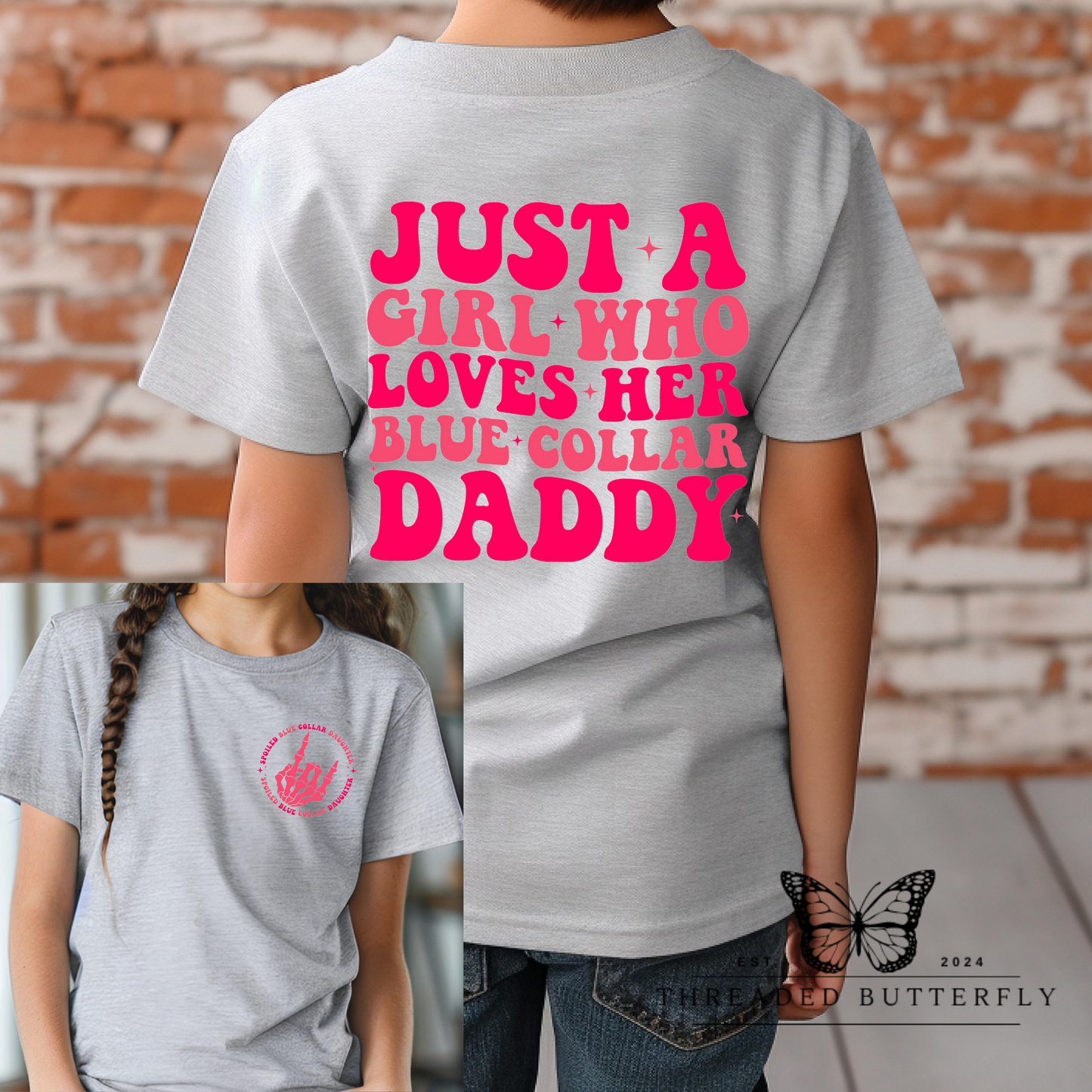 Youth/Toddler Girls Loves her blue collar Daddy